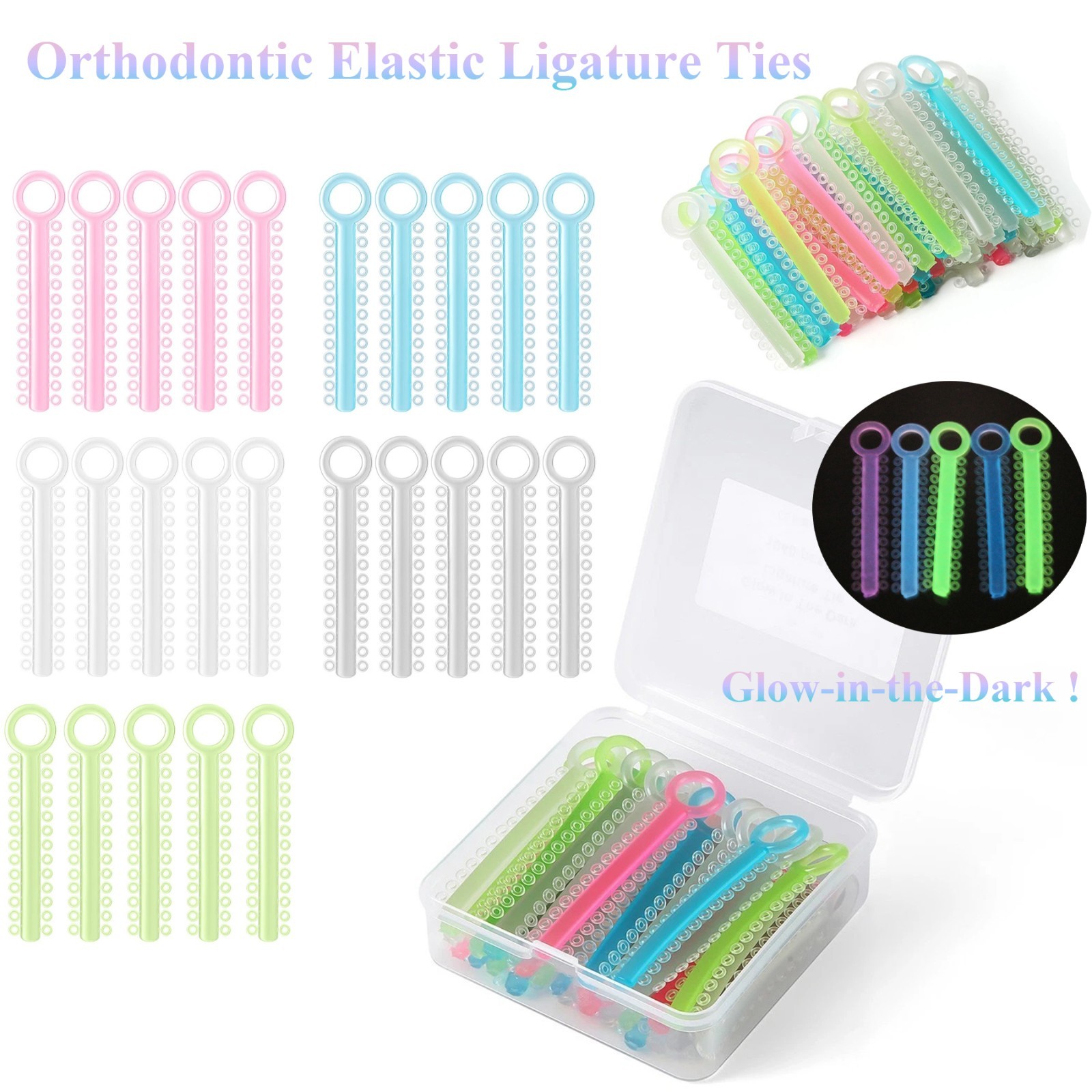 Glow in The Dark Ortho Rubber Bands Fun Colorful Elastic Ligature Tie for Braces