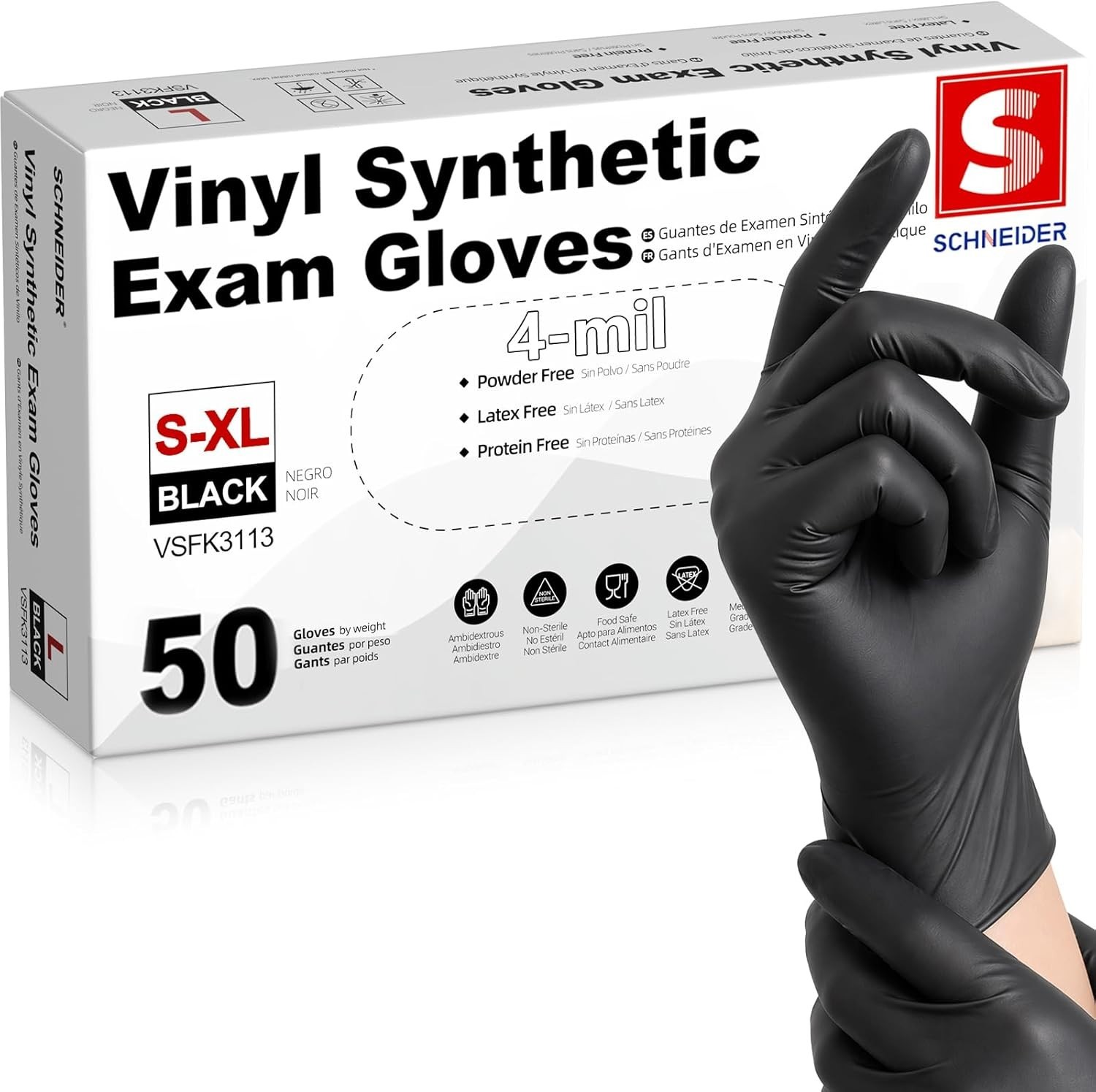 Versatile Vinyl Exam Gloves, 50 Ct, 4 Mil – Black Latex-Free Disposable Gloves