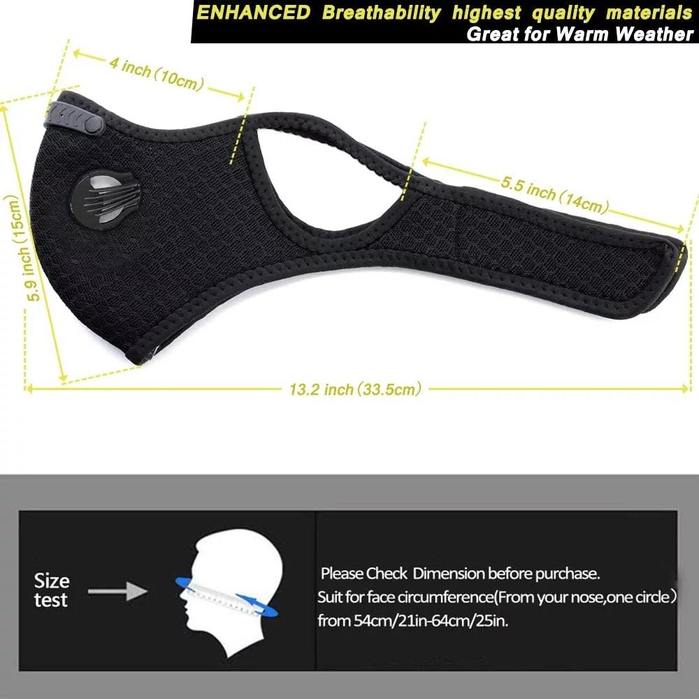 2Pack Reusable Cycling Sports Face Mask Breathing Valves W/ Active Carbon Filter