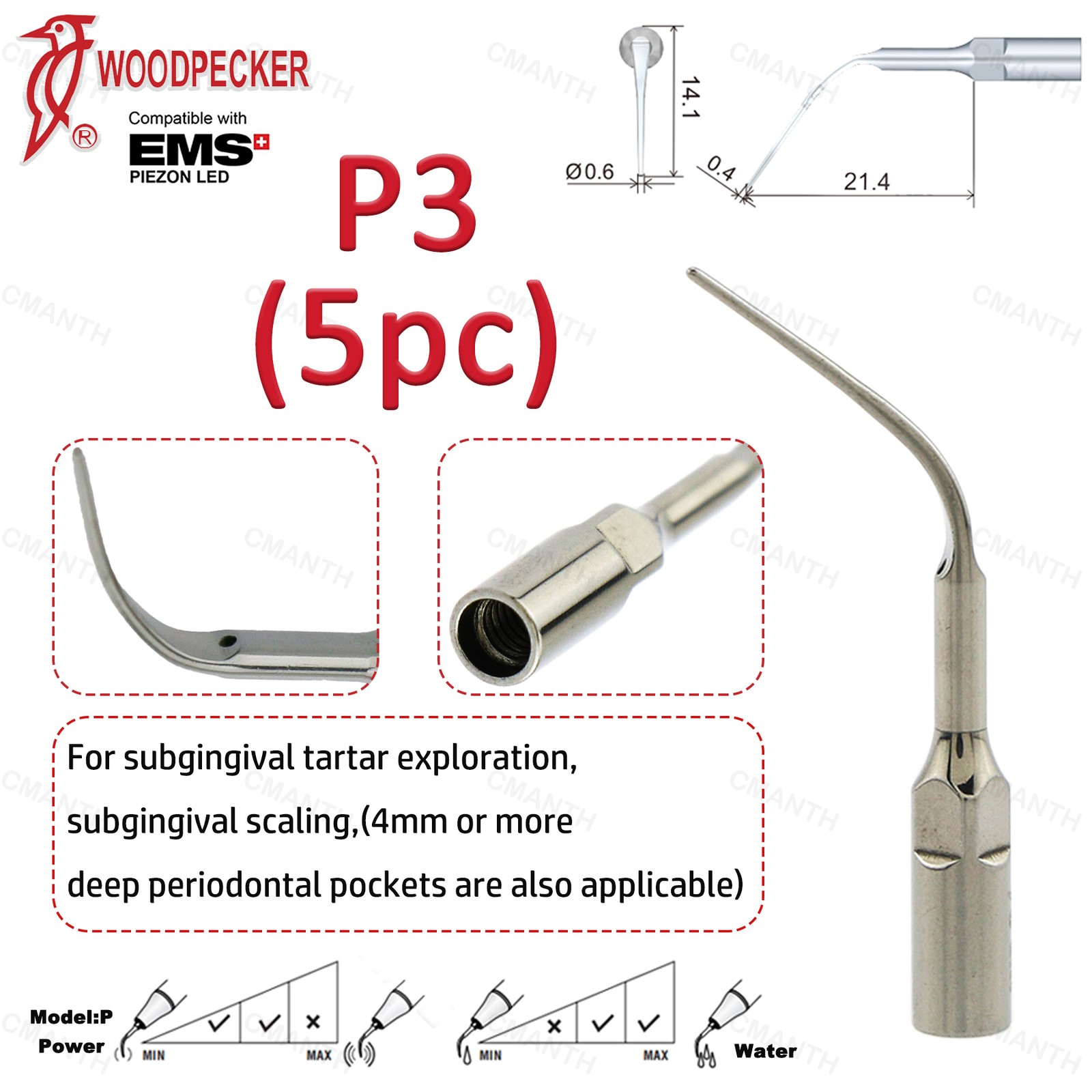 US Woodpecker DTE Dental Ultrasonic Scaling Tip Endo Tips Fit EMS SATELEC 5Pcs