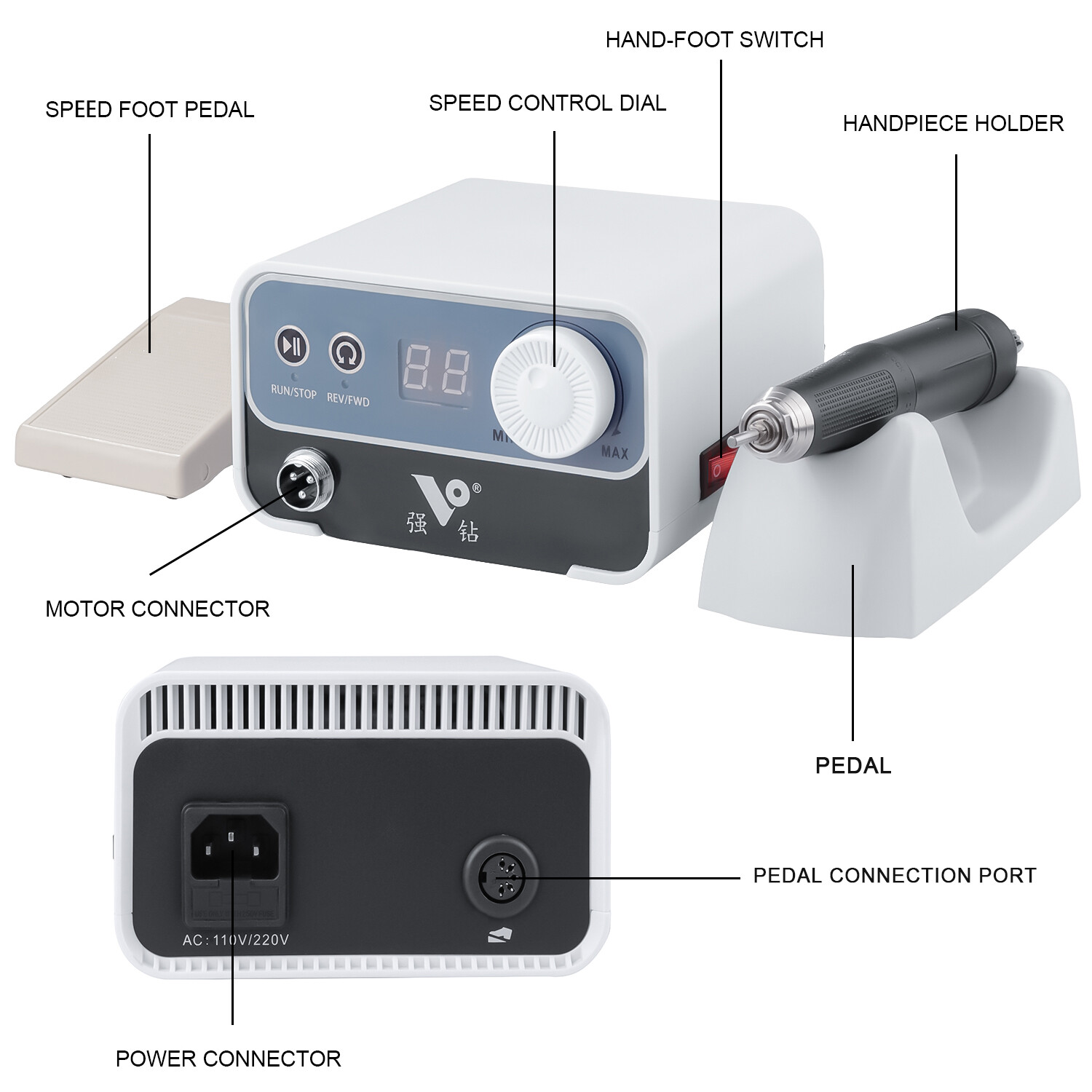 50W Electric Nail Drill Grinding Machine 50K RPM Brushless Micromotor Polisher
