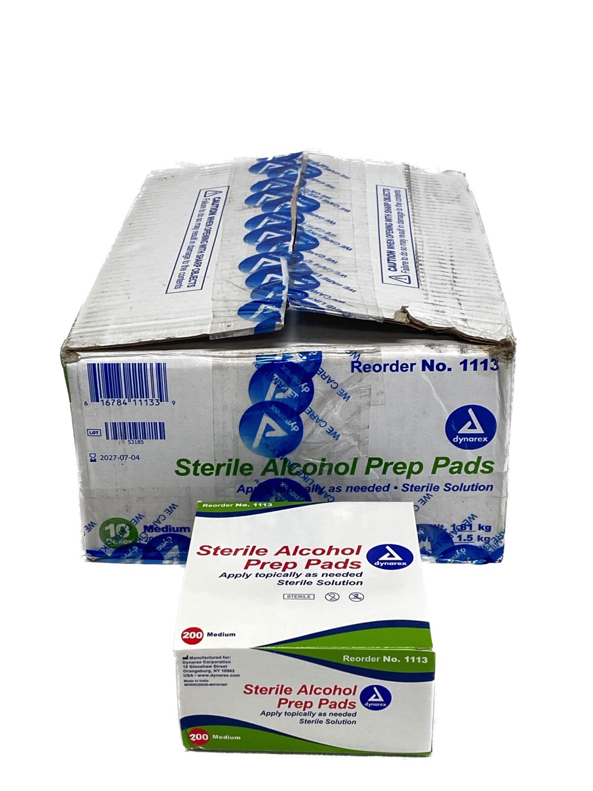 (2000/Cs) DYNAREX Single Use Sterile Alcohol Prep Pads Medium Wipe 10×200/Pk1113