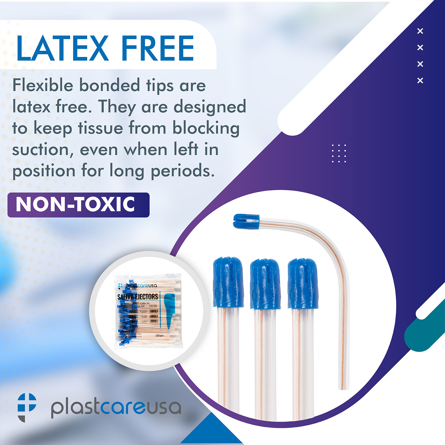 100 (1 Bag) Saliva Ejectors Ejector CLEAR/BLUE Dental Suction Tips Disposable