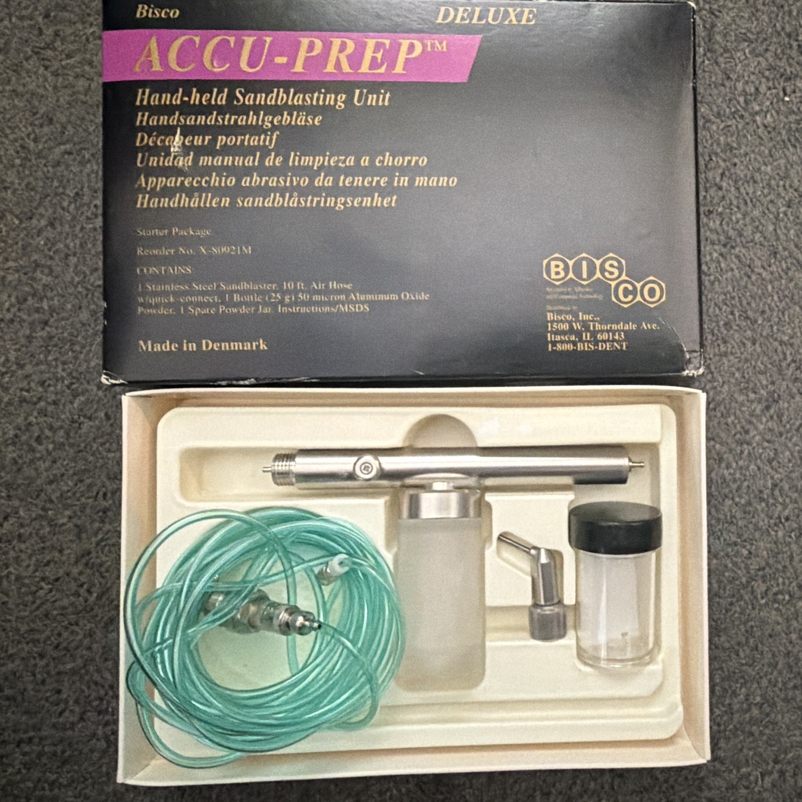 Bisco ACCU-PREP Deluxe Handheld Dental Sandblasting Unit Made in Denmark
