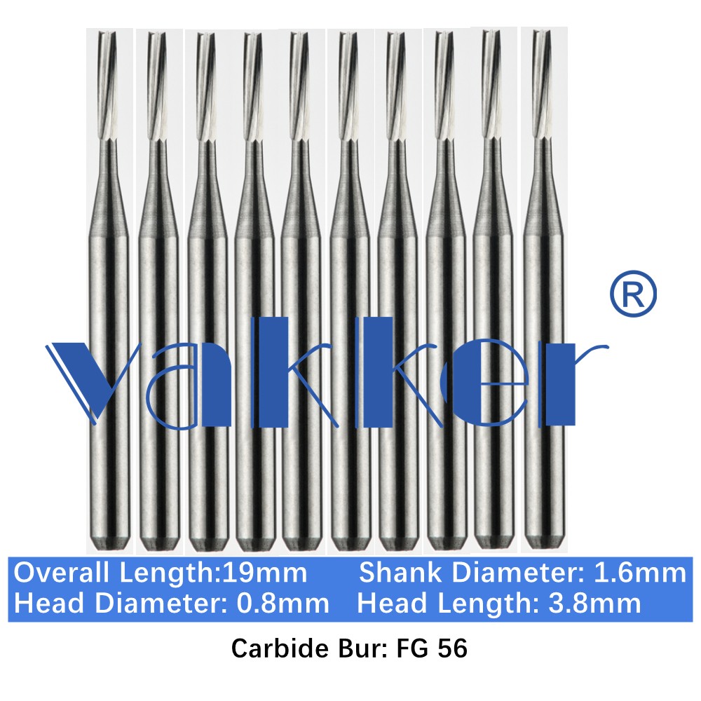 10-100pc Vakker Dental Carbide Burs FG56 19mm Straight Fissure Burs High Speed