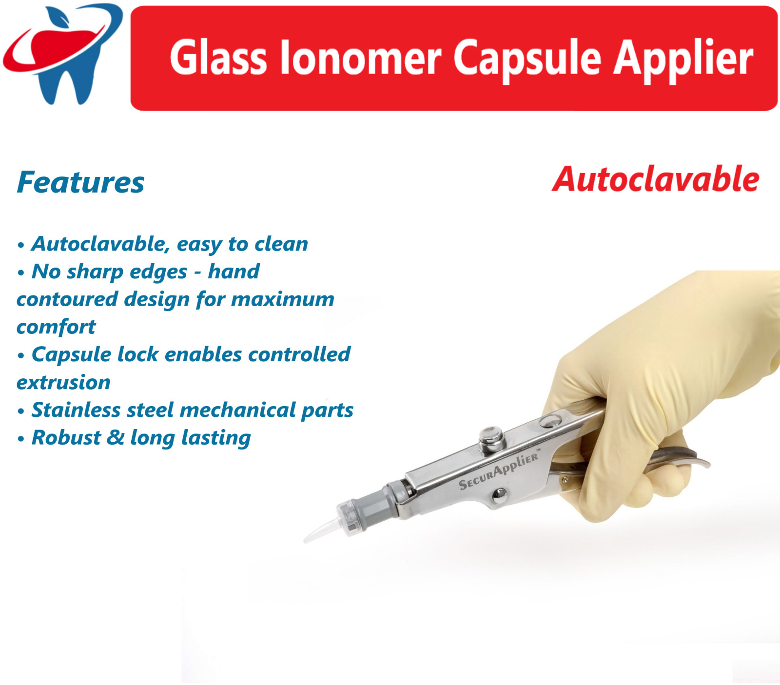 Dental SecurApplier – Glass Ionomer Capsule Applier – Made in Israel, Autoclave