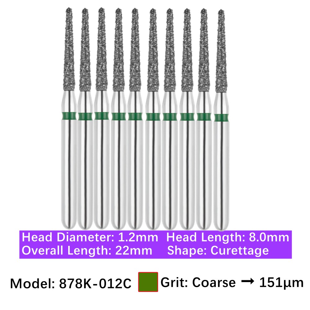 10/pk Vakker Dental Gingival Curettage FG Diamond Burs 878K-012C Coarse Grit