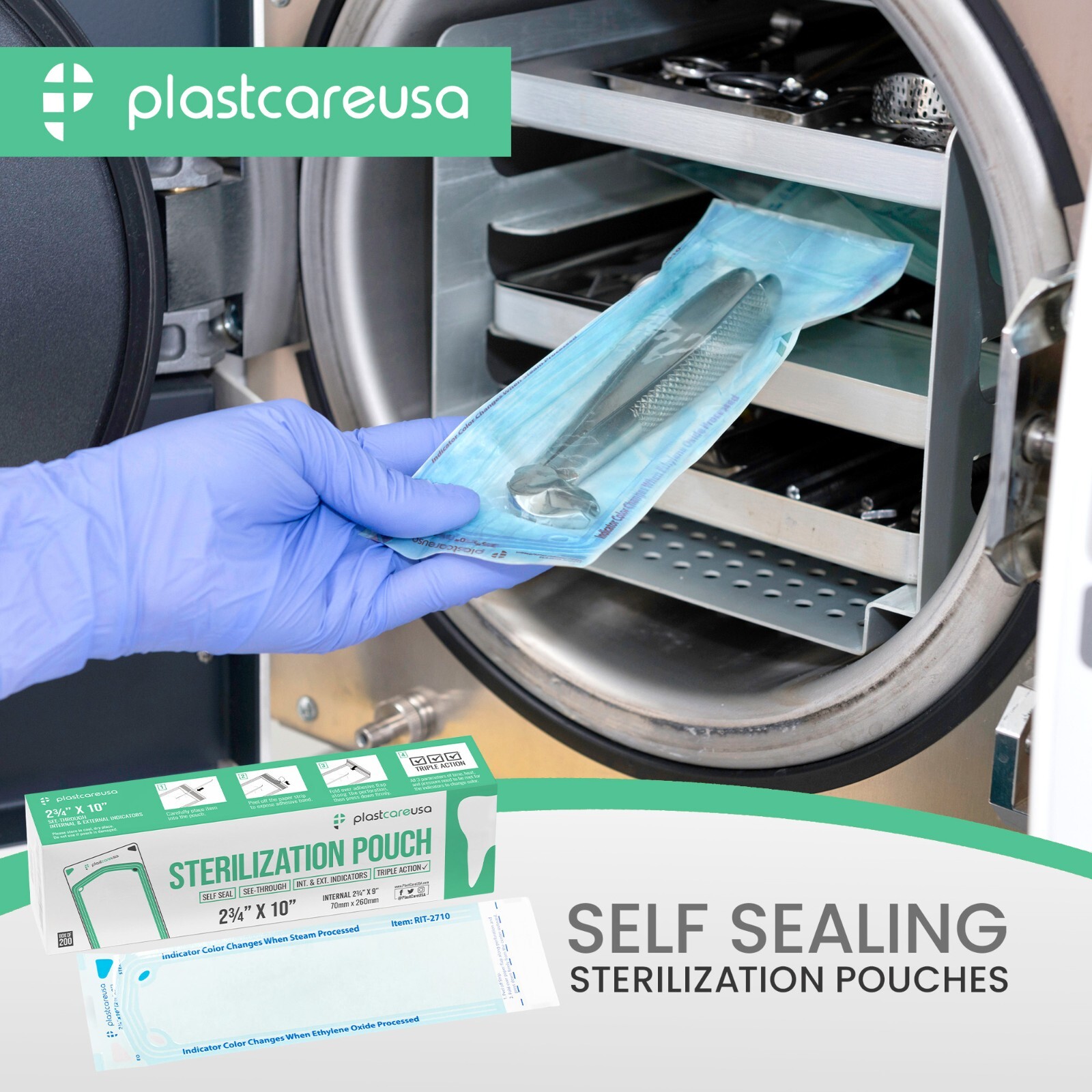 2.75″ x 10″ Self-Sealing Sterilization Pouches for Autoclave (1 Box of 200)