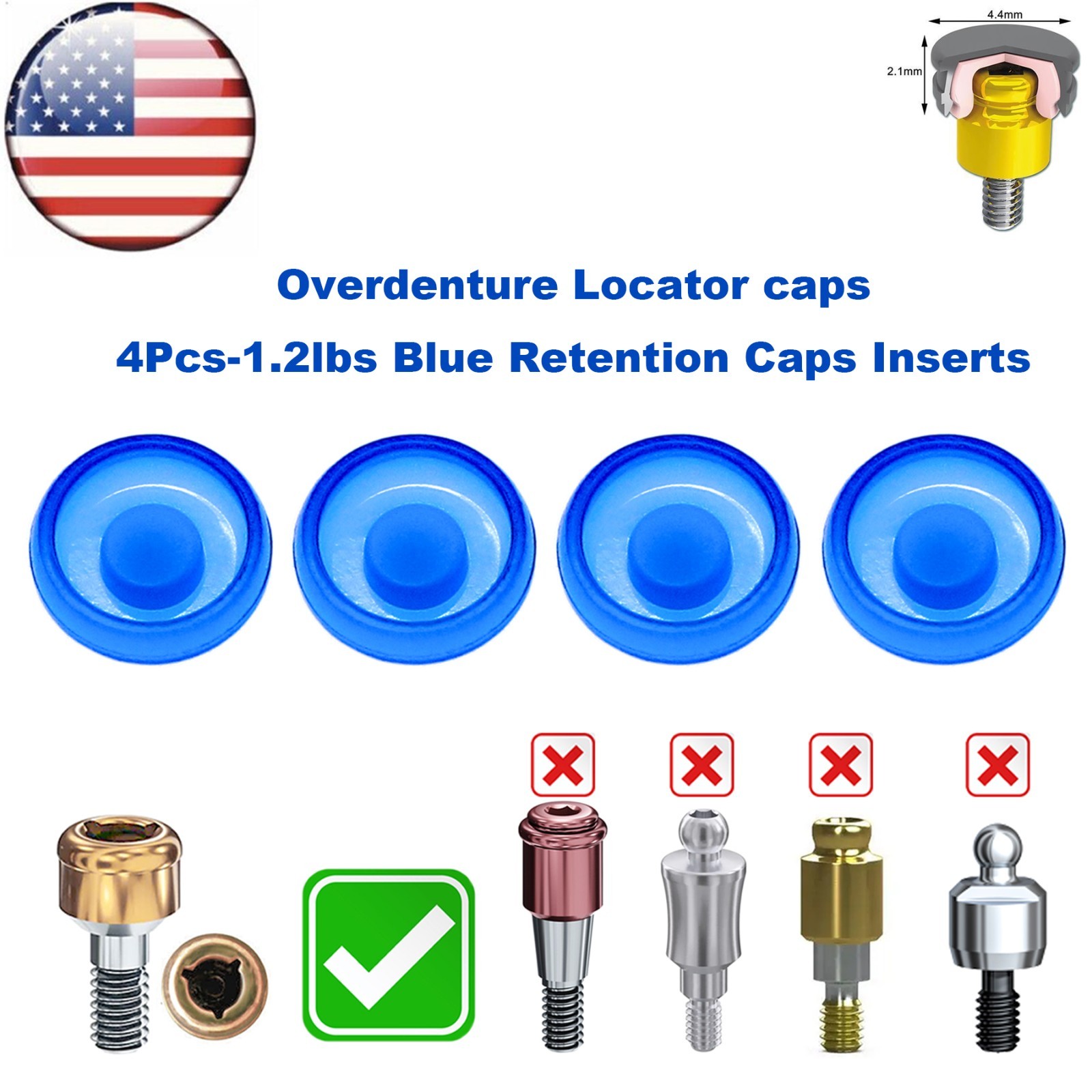 US Dental Overdenture Locator Core Tool Retention Male Caps For Abutment Inserts