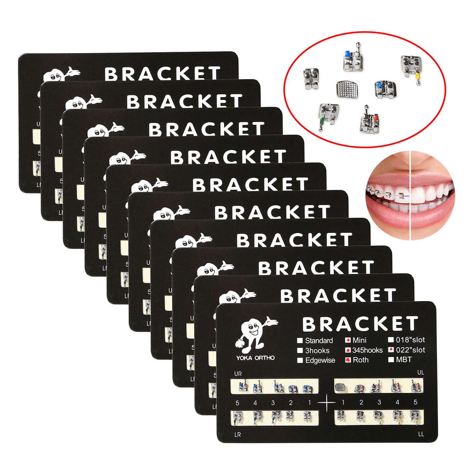 YOKA Dental Ortho Metal Brackets Braces Mini Standard Roth MBT 022 018 345 Hooks