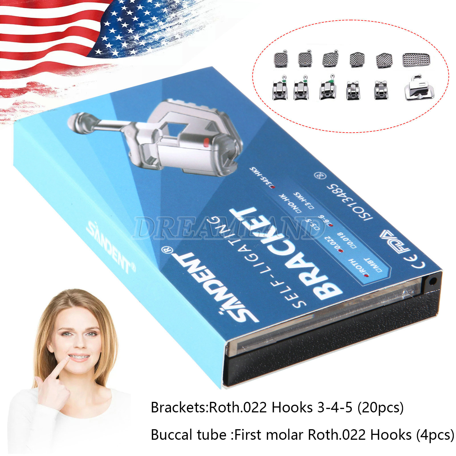 5 Packs Dental Brackets Self Ligating Orthodontic MBT.022 Hooks 345