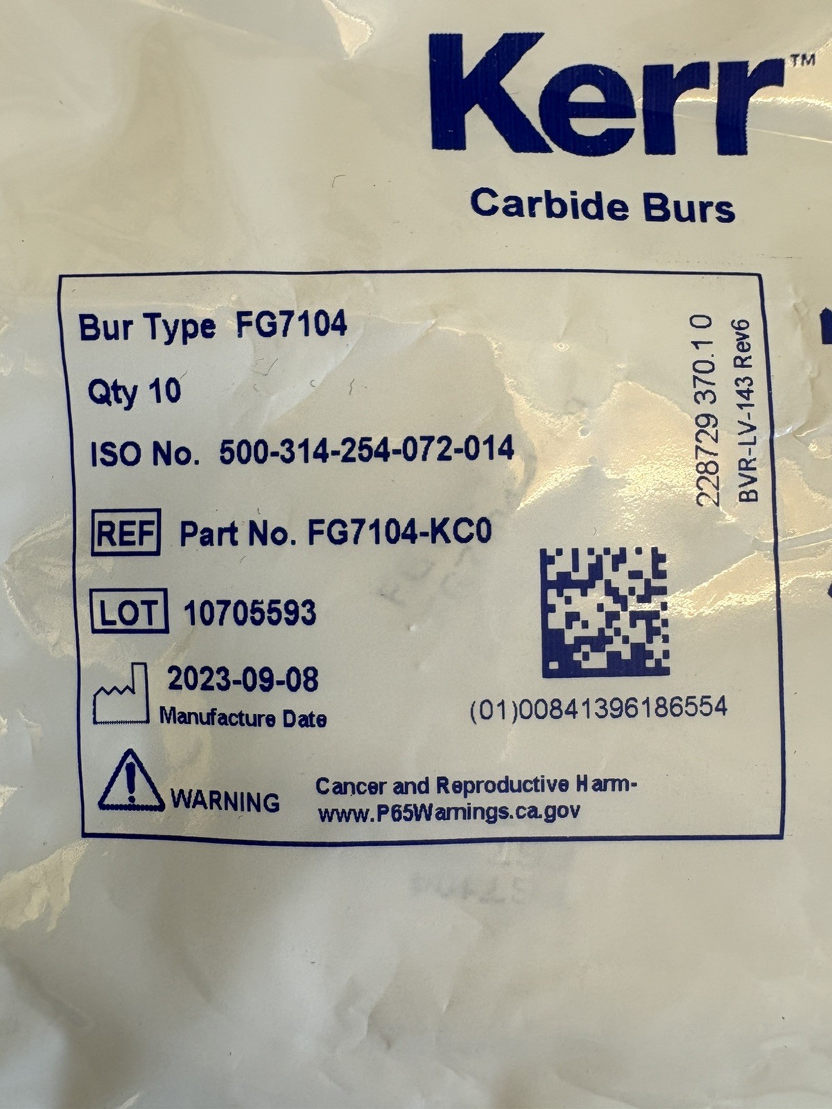 Kerr Carbide Dental Burs Trimming & Finishing 7104 Qty TEN