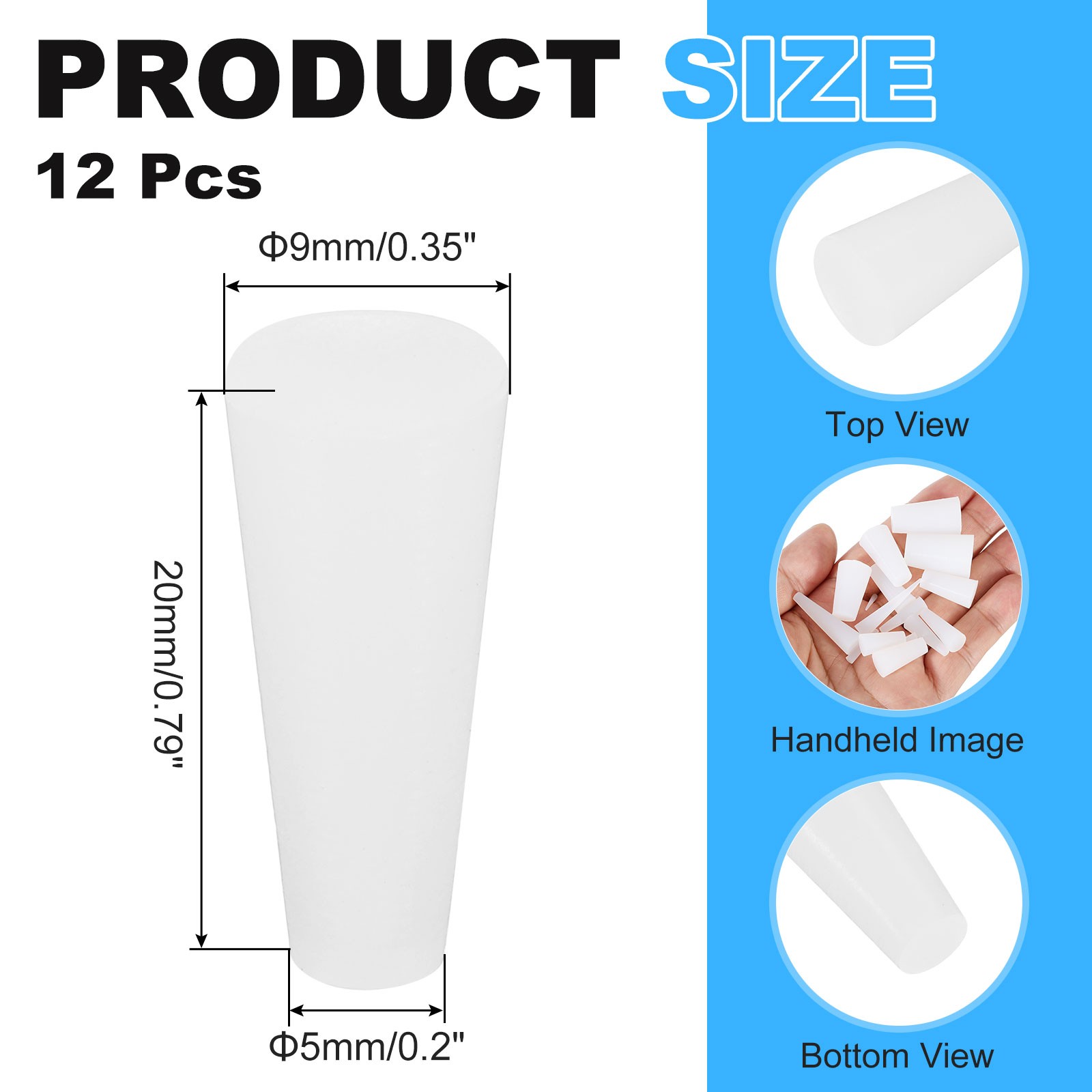 Solid Rubber Stoppers 5x9x20mm, 12 Pcs Tapered Lab Seal Rubber Stopper White