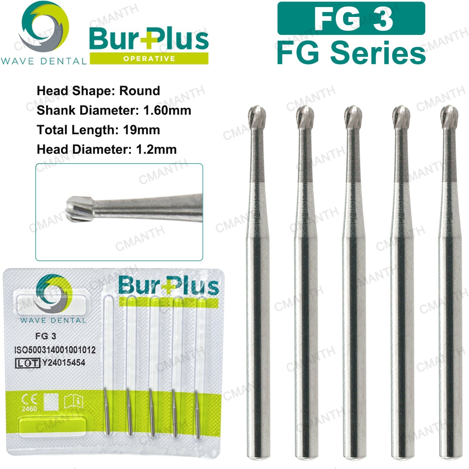 WAVE Dental Burs FG 1-10 Surgical Carbide Bur Friction Grip Round For High Speed