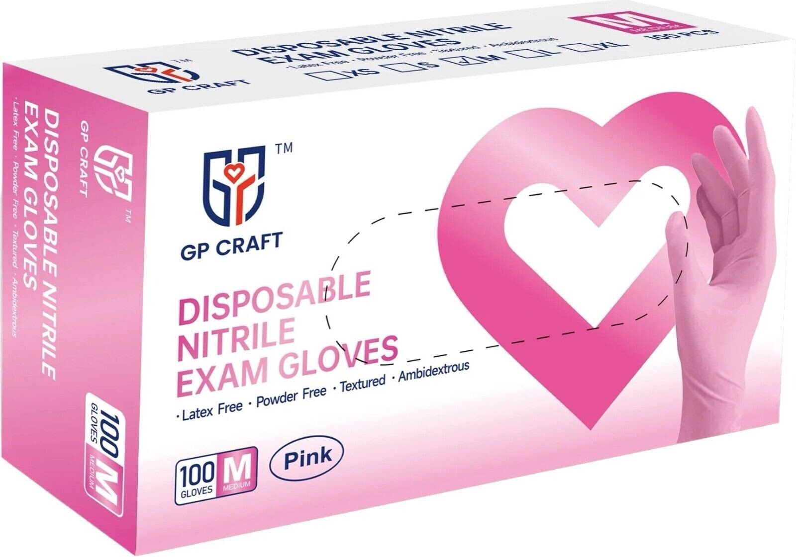 GP Craft Pink Nitrile Gloves 3.5Mil Powder Latex Free Disposable (100pcs)