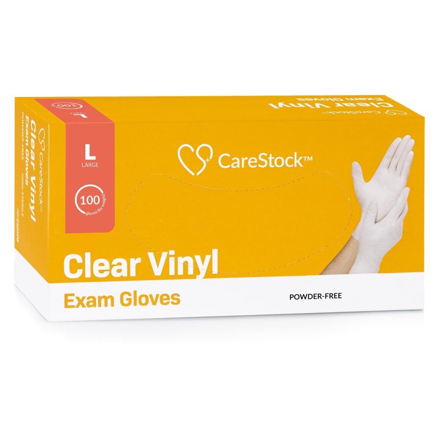 CareStock Vinyl Exam Glove Large Clear Smooth Ambidextrous NonSterile 1000. 1000
