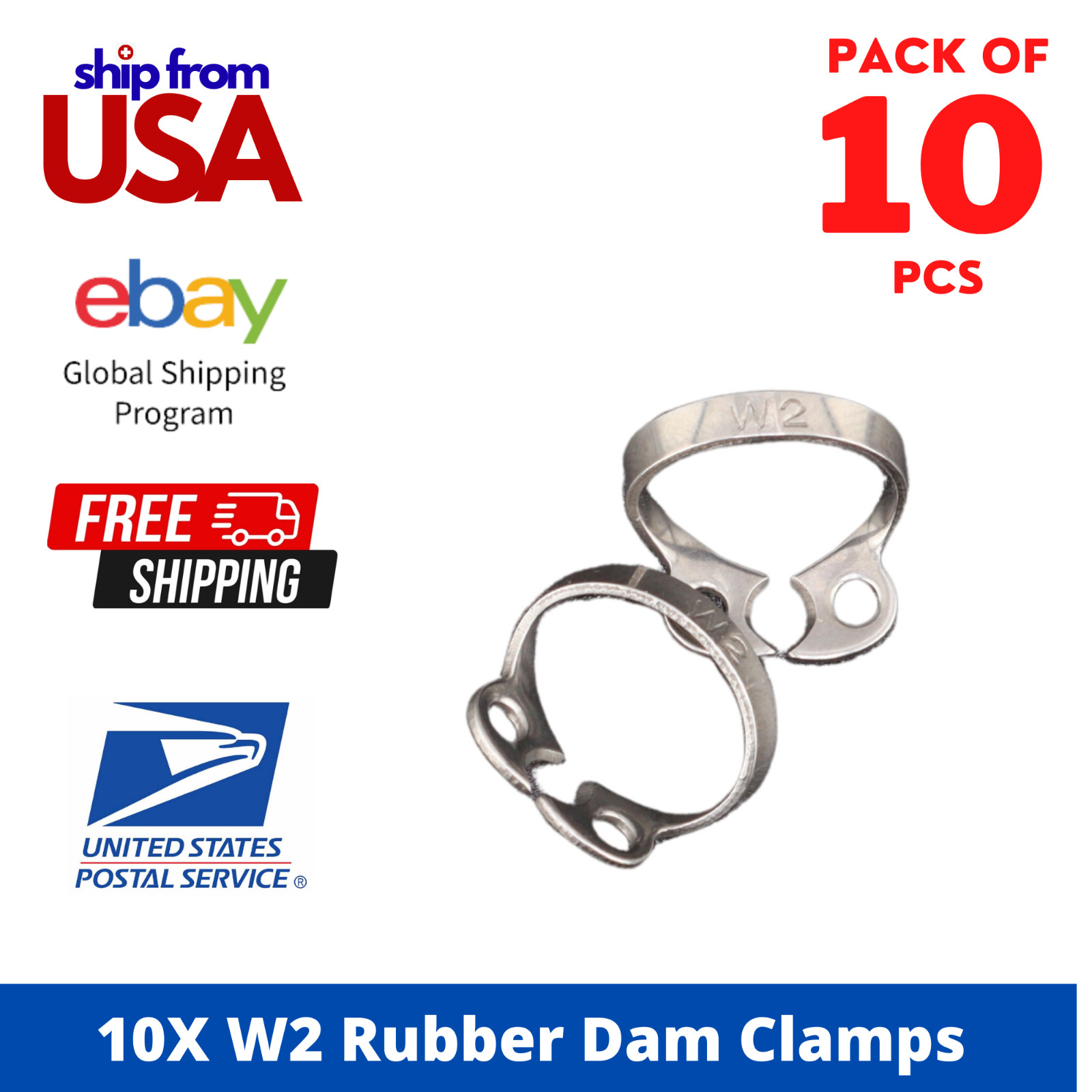 10x W2 Wingless Rubber Dam Clamps | Endodontic Isolation Retractors | German SS