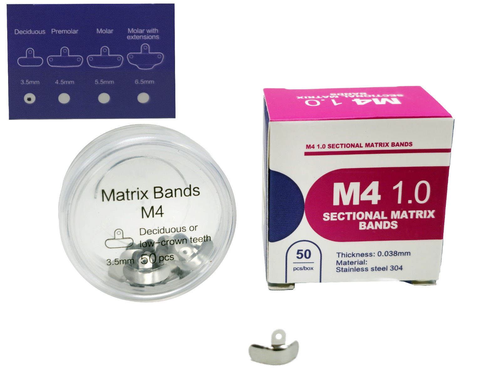 Dental Sectional Matrix M4 1.0 Matrices Refill All Sizes 50/PACK Tofflemire Type