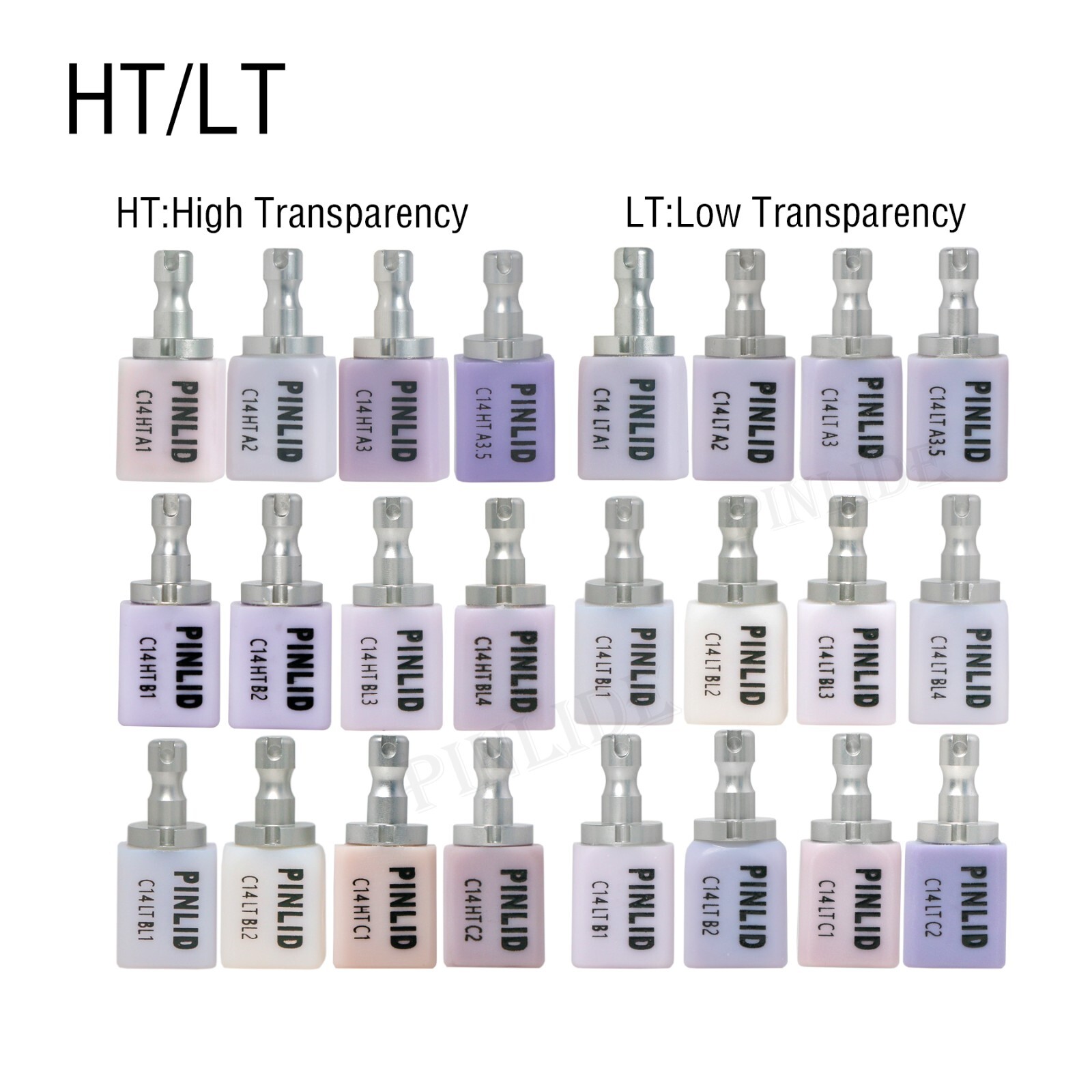 C14 HT/LT Dental Glass Ceramic Lithium Dislicate Emax CAD/CAM Cerec Blocks 5Pcs