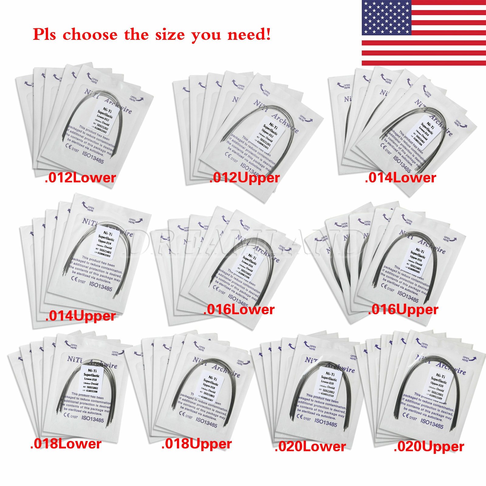 1-100 Dental Orthodontic Super Elastic Niti Arch Wire Round Ovoid Form all types
