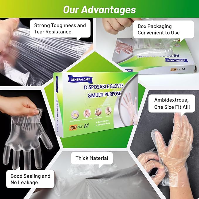 100 Pcs Disposable Gloves TPE Clear Food Safe Cooking Cleaning Latex Free Plasti