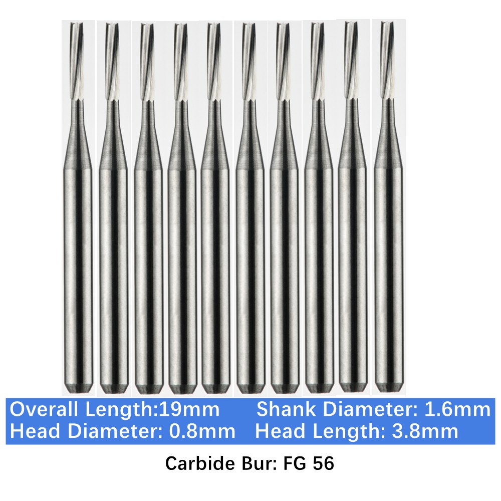 10-100pc Vakker Dental Carbide Burs FG56 19mm Straight Fissure Burs High Speed