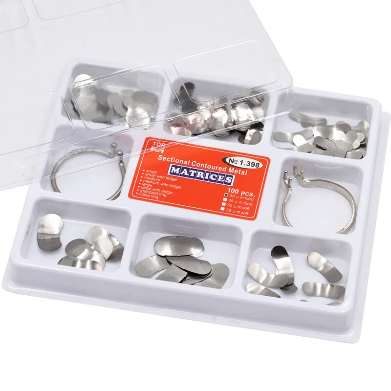 100pcs/Box Dentales Matrices Bandas de matriz de metal contorneadas se Dentista