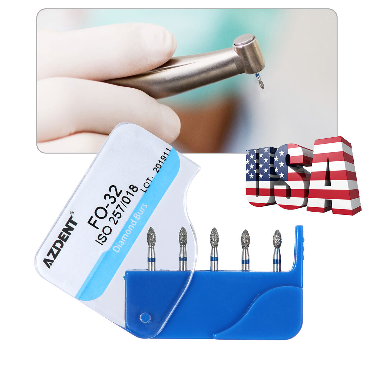 【USA】100Pcs Dental Diamond Burs for High Speed Handpiece Medium FG 1.6MM