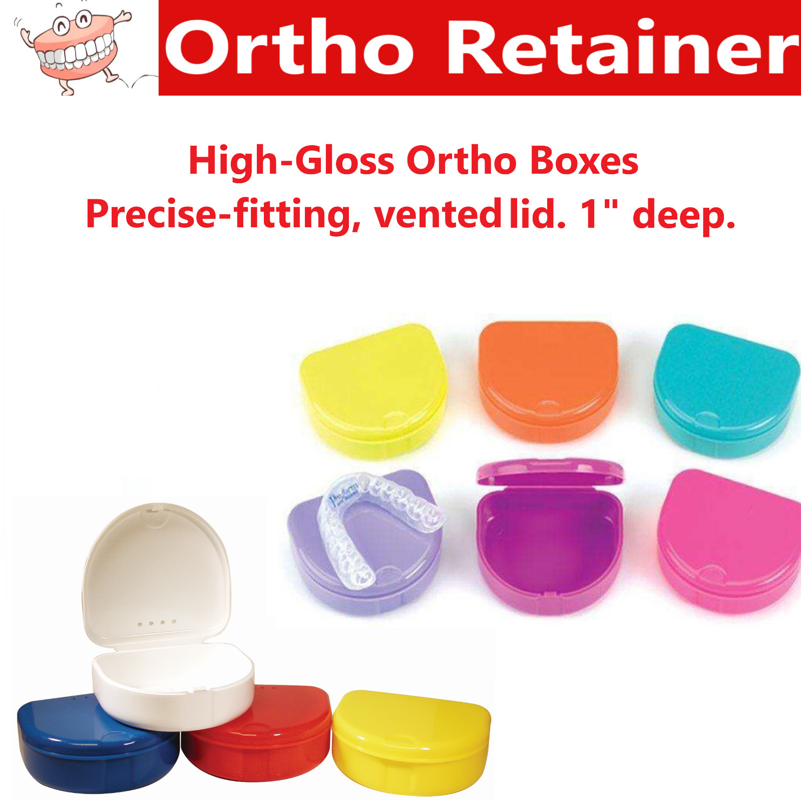 Dental Retainer Box Retainer Case: 3”L x 2.75”W x 1”H, Ortho Appliance Splint