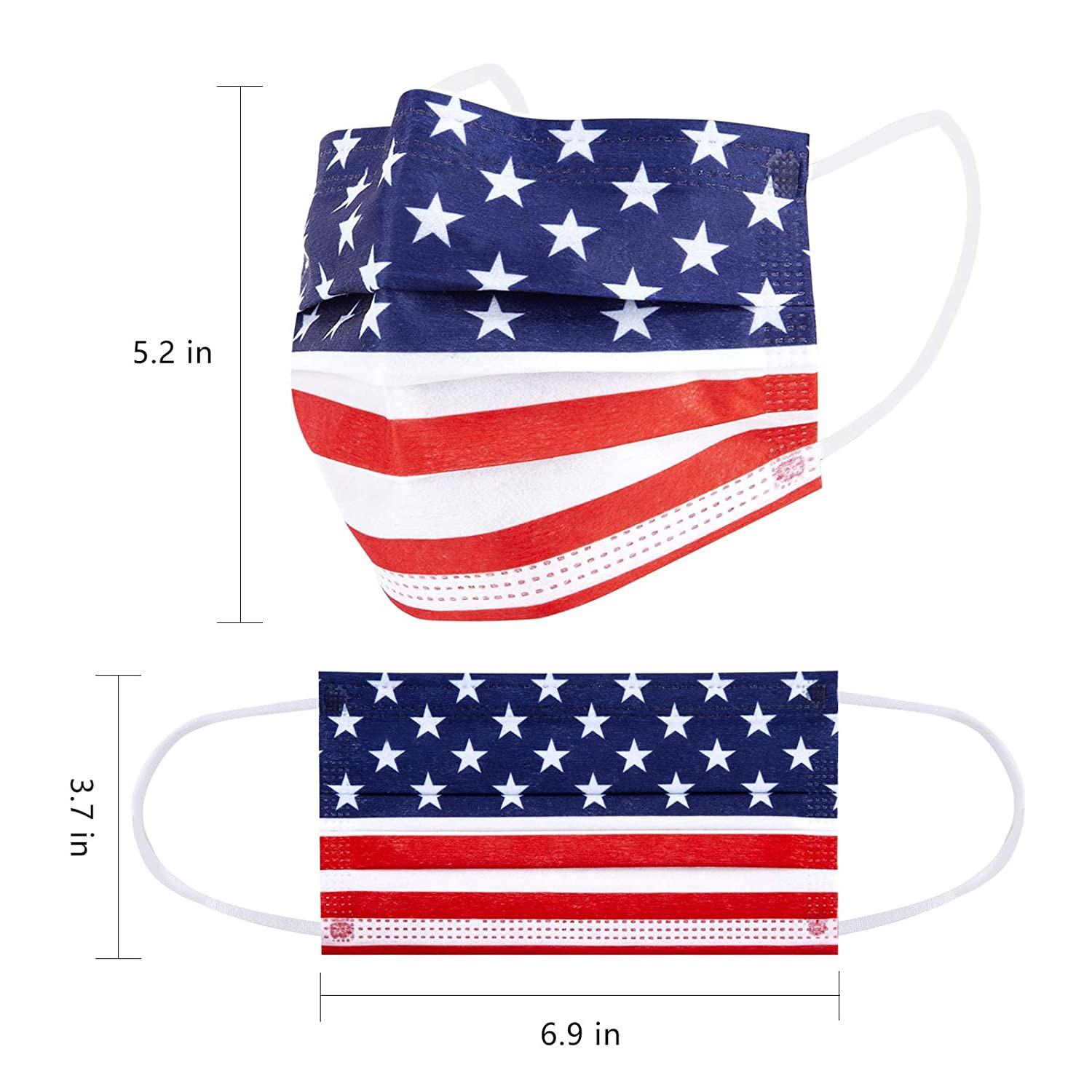 50-PCS USA Flag Face Mask Mouth & Nose Protector Respirator Disposable Masks