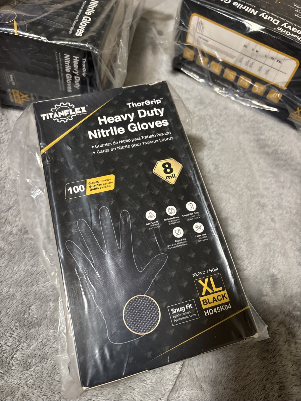 TitanFlex Heavy Duty Black Industrial Nitrile Gloves, 8-mil, Large, Box of 10…