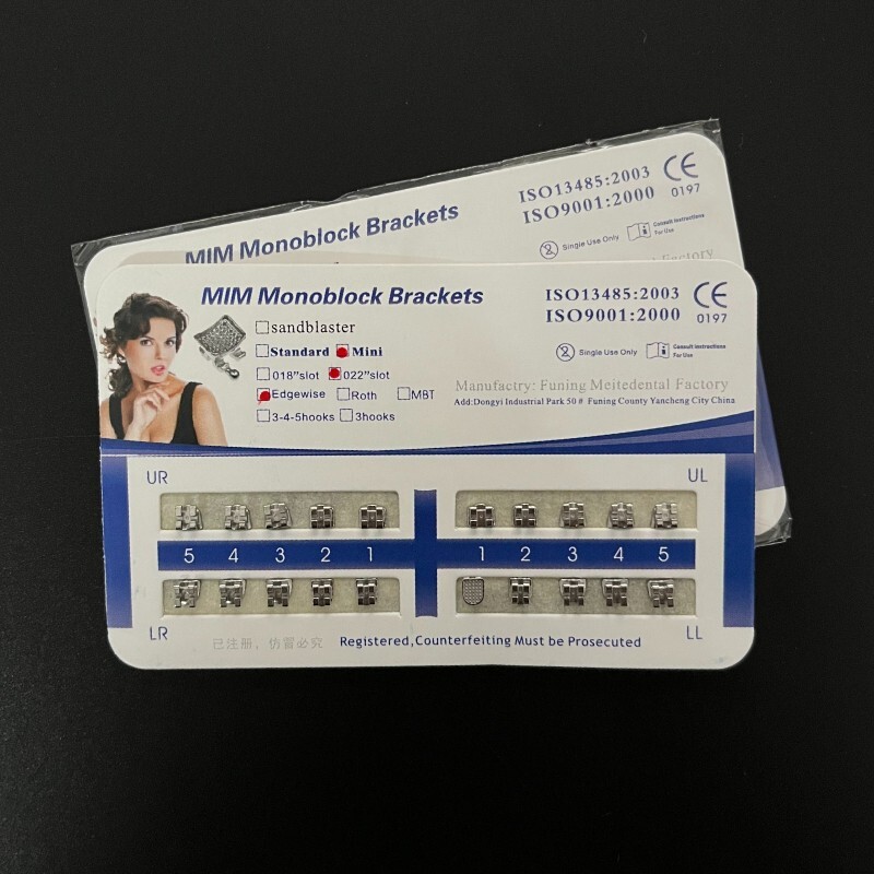 Dental Orthodontics MIM Monoblock Brackets Mini Edgewise 022 no hooks Mesh Base