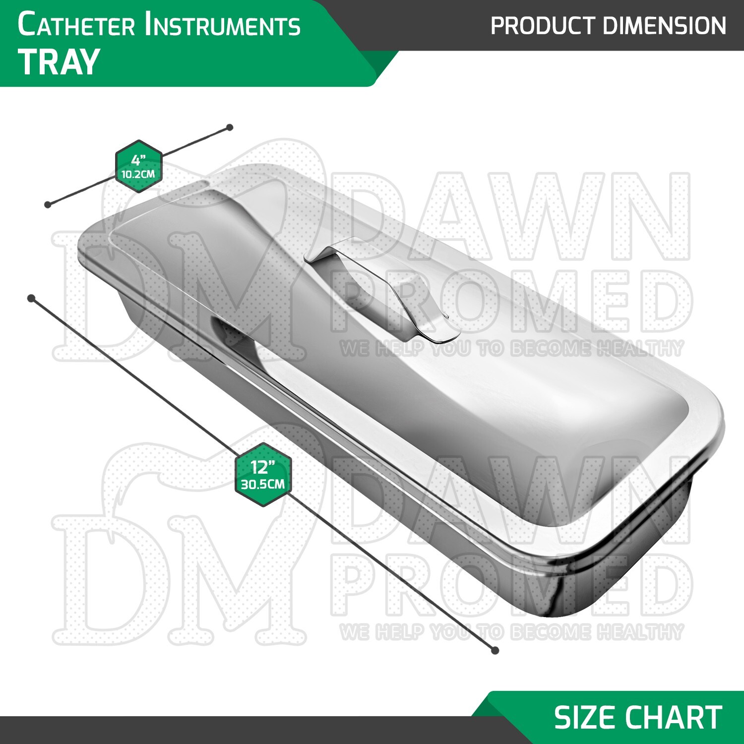 Catheter Tray 12″x4″x2″ Lid Cover With Handle Surgical Dental Instruments