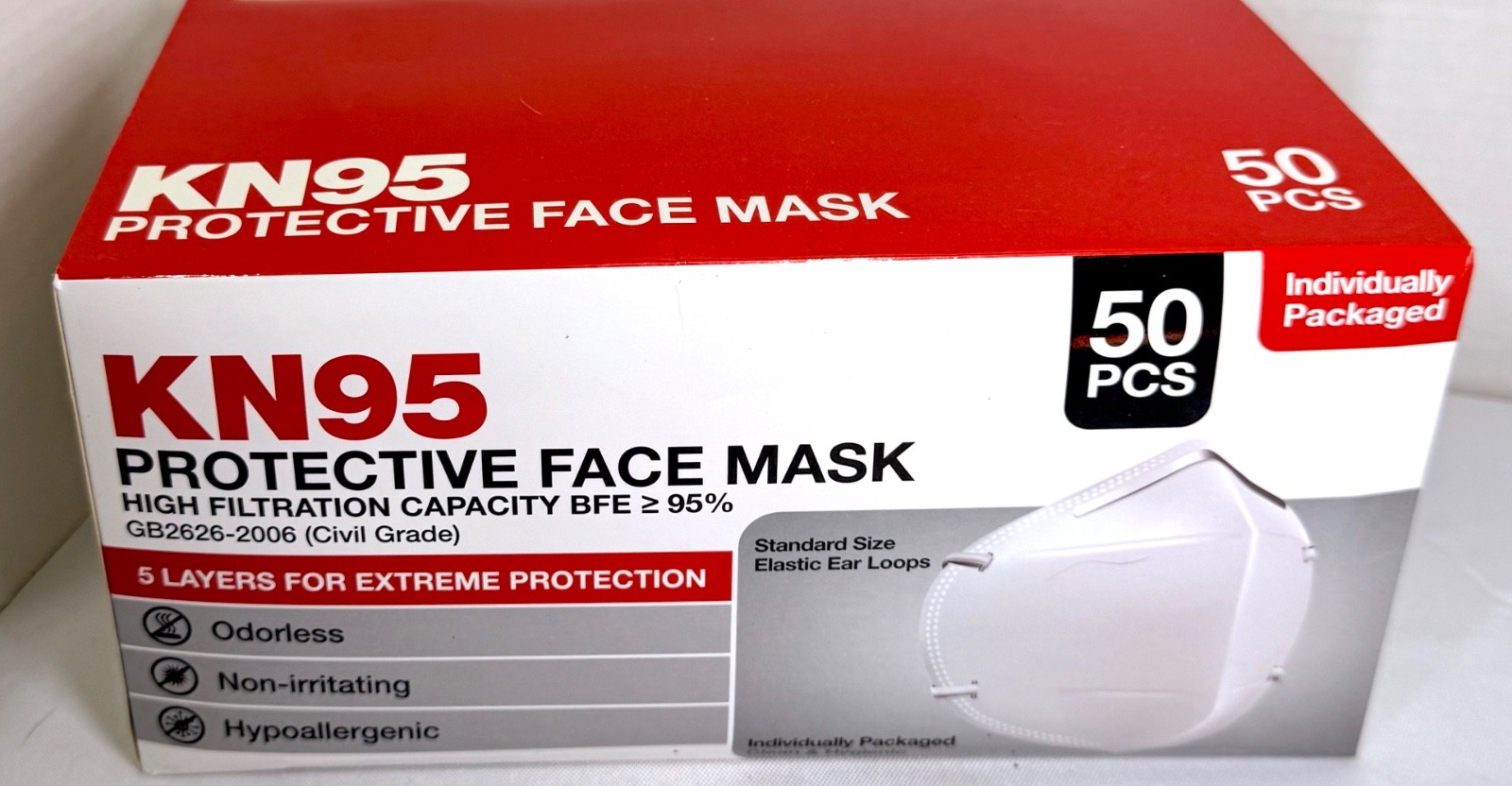 KN95 Face Masks 50 pack Individually Wrapped 5 Layer Protection White