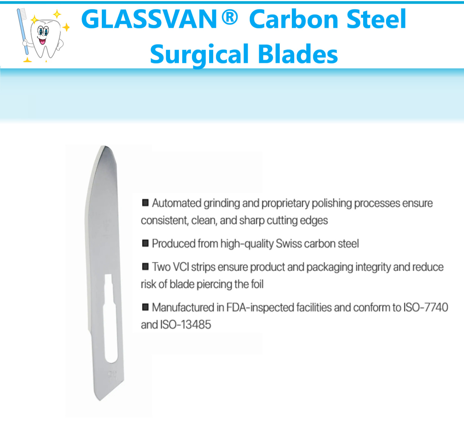 GLASSVAN® Podiatry Blades #9, #81, #88, #313, #314 Podiatry Chisel Blade, 12/Bx
