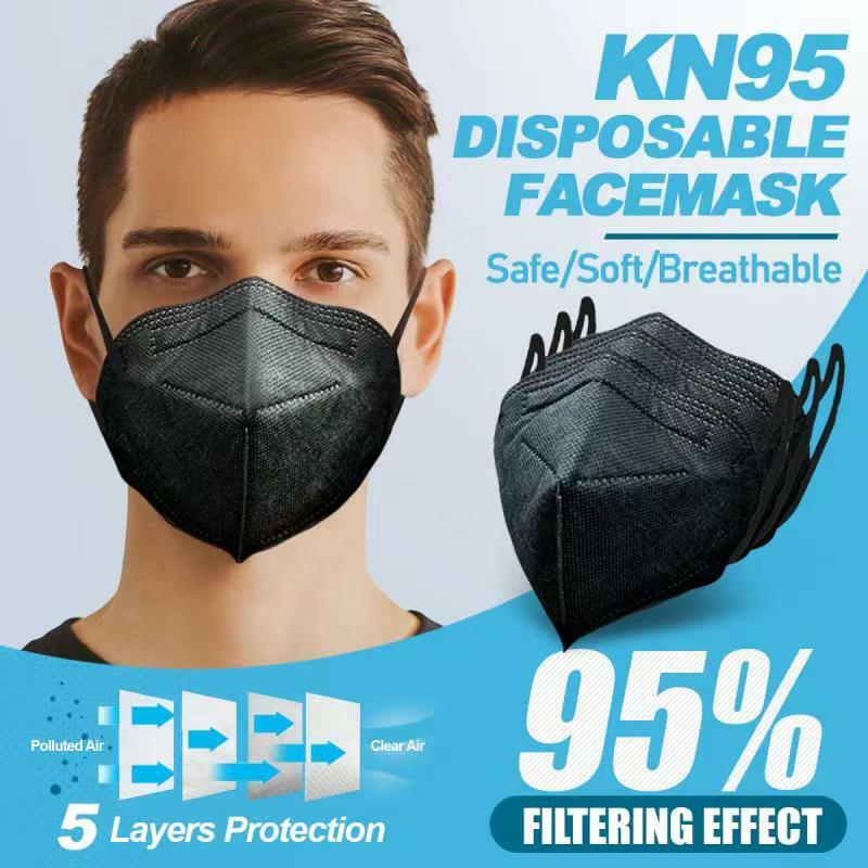 50 Pcs Black KN95 Protective 5-Ply Face Mask BFE 95% PM2.5 Disposable Respirator