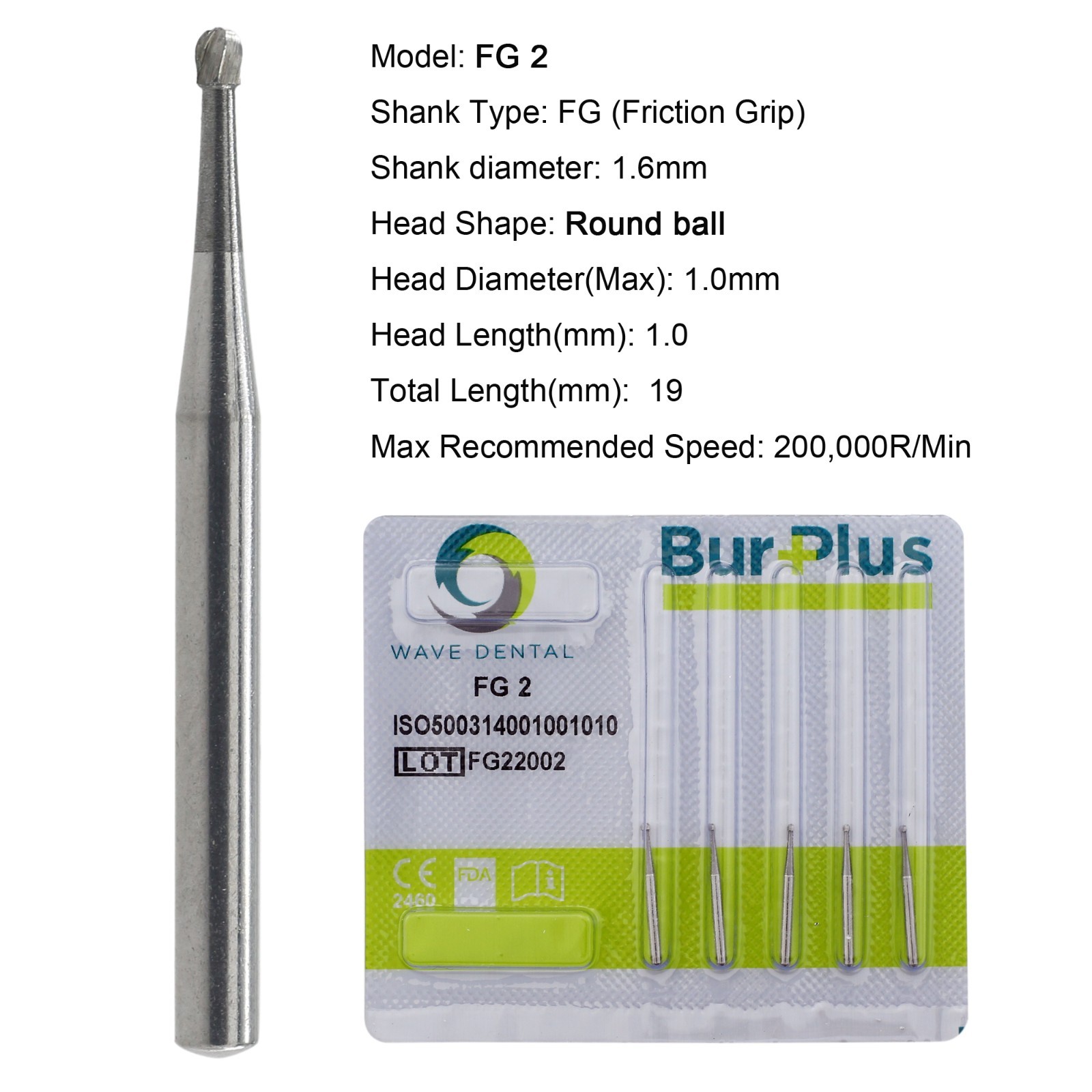 Wave Dental Surgical Burs 25mm Carbide Burs Friction Grip FG 19mm Round Pear 330