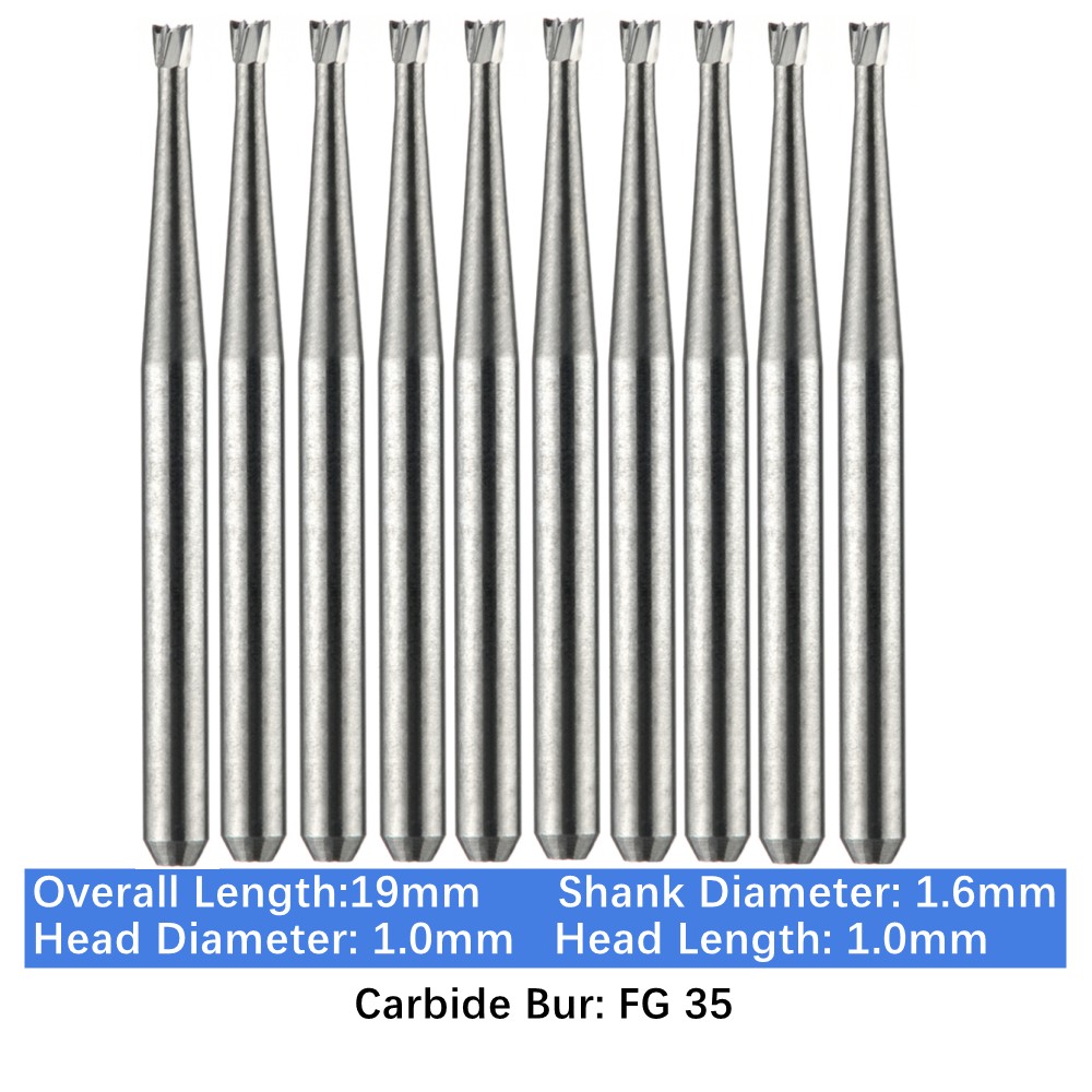 10-100pc Vakker Dental Carbide Burs FG35 19mm FG Inverted Cone Burs High Speed