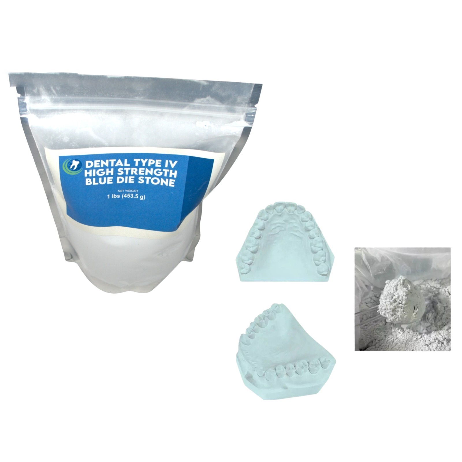 DENTAL GYPSUM DIE STONE TYPE IV BLUE HIGH STRENGTH COMPOUND LOW EXPANSION 1 Lb.