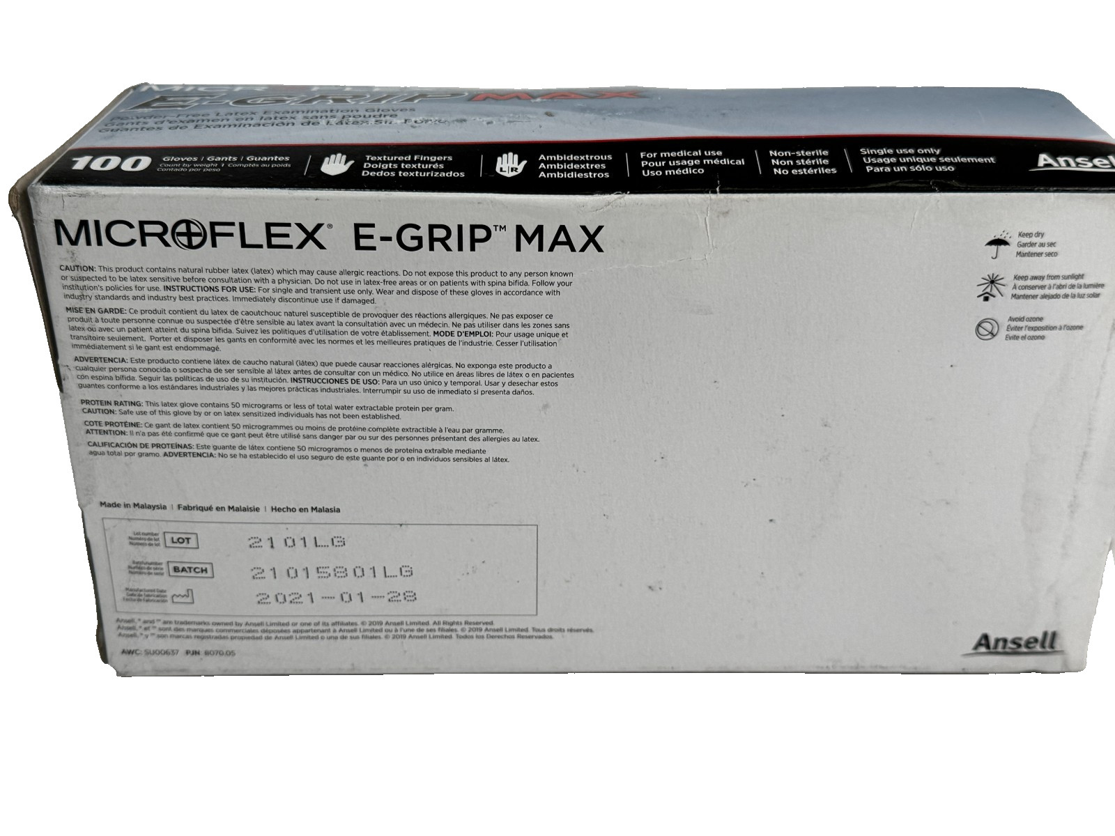ANSELL L924 Latex Disposable Glove, Size: XL Microflex E-Grip Max *Box of 100*
