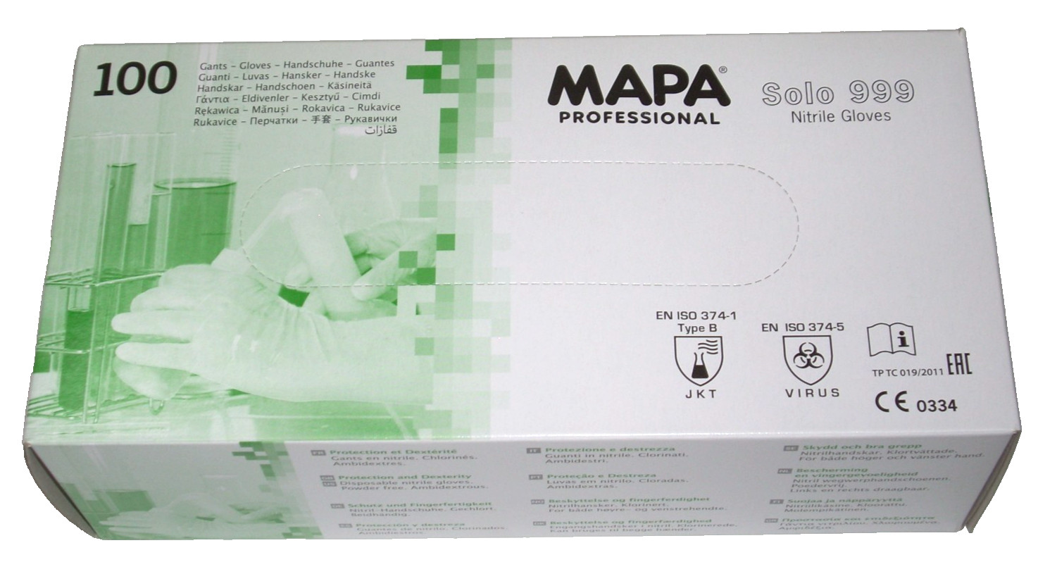 Mapa Solo 999 Chemical Resistant Nitrile Gloves 4 mil Chlorinated Medium 100pk