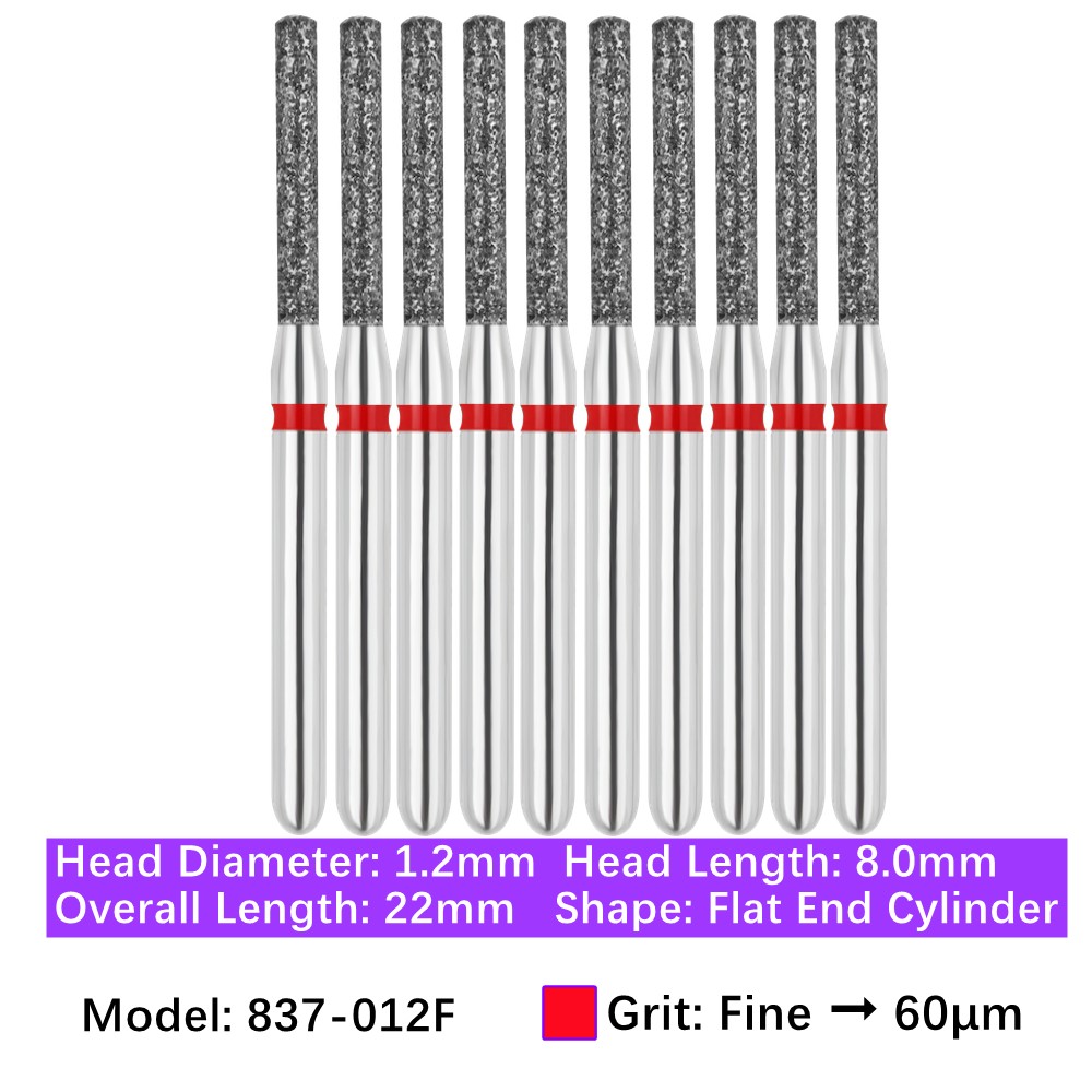 Vakker Dental Flat End Cylinder FG Diamond Burs 837-012F Fine Grit 10/pk