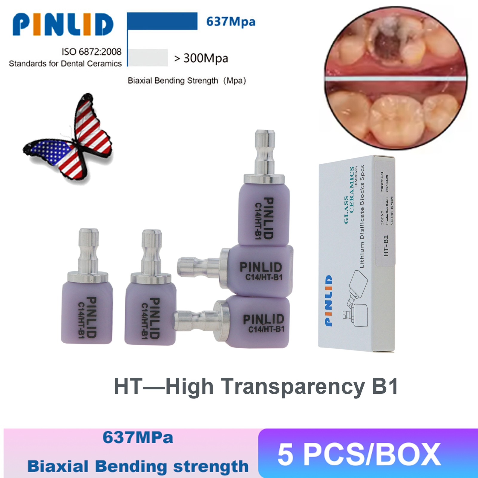 Lithium Disilicate Glass Ceramic IPS e.max CAD HT/LT Blocks For inLab C14/5pcs