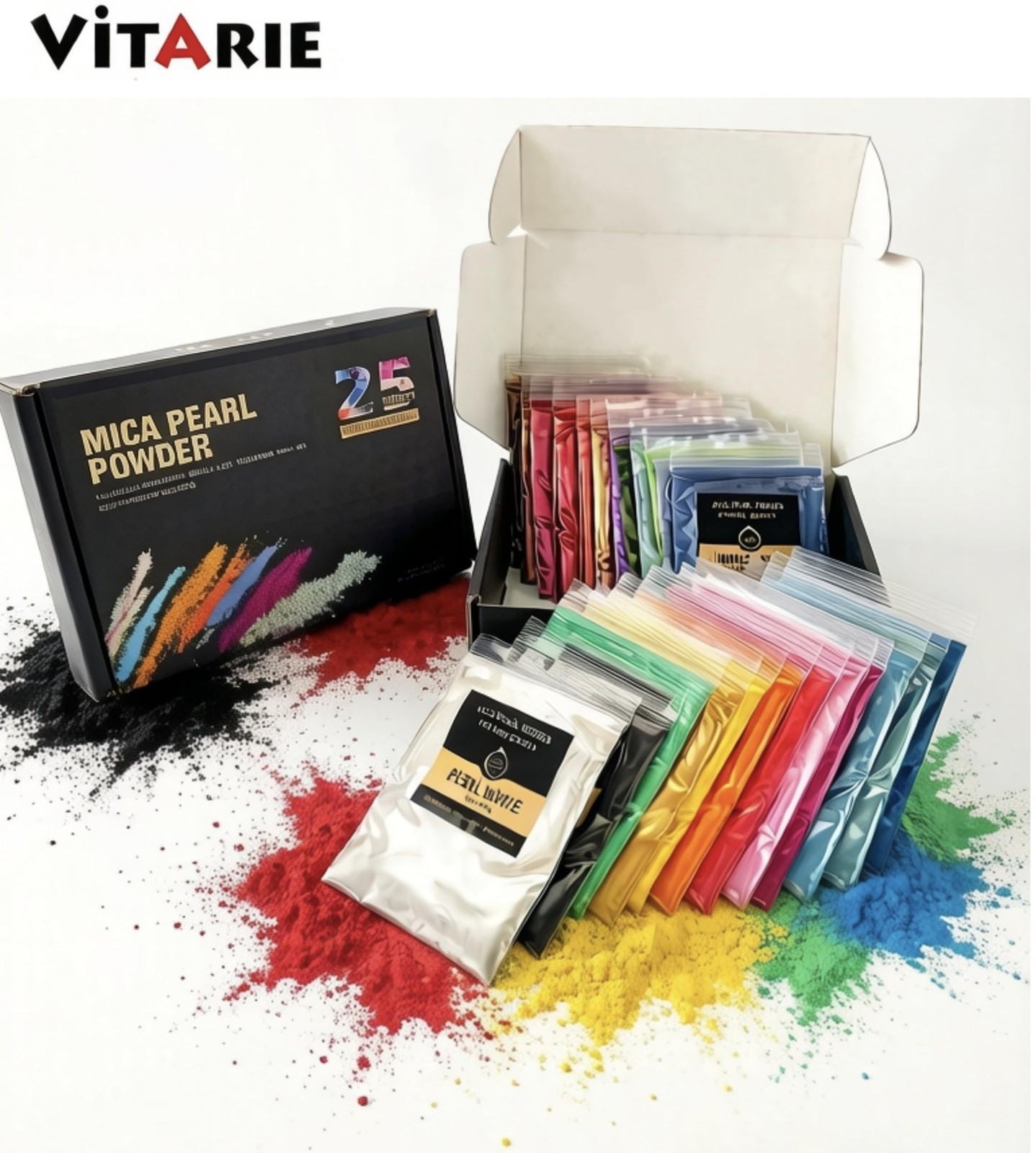 VITARIE Mica Powder of Natural, 25 Colors (10g)/Bag, 240g, 25 colors x 10g
