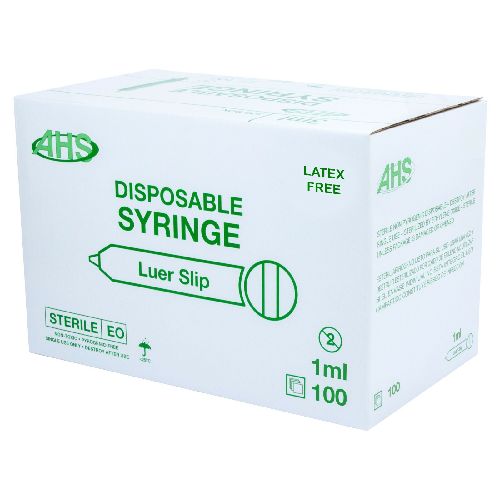 AHS 1ml (1cc) Luer Slip Syringe, 1000/Case