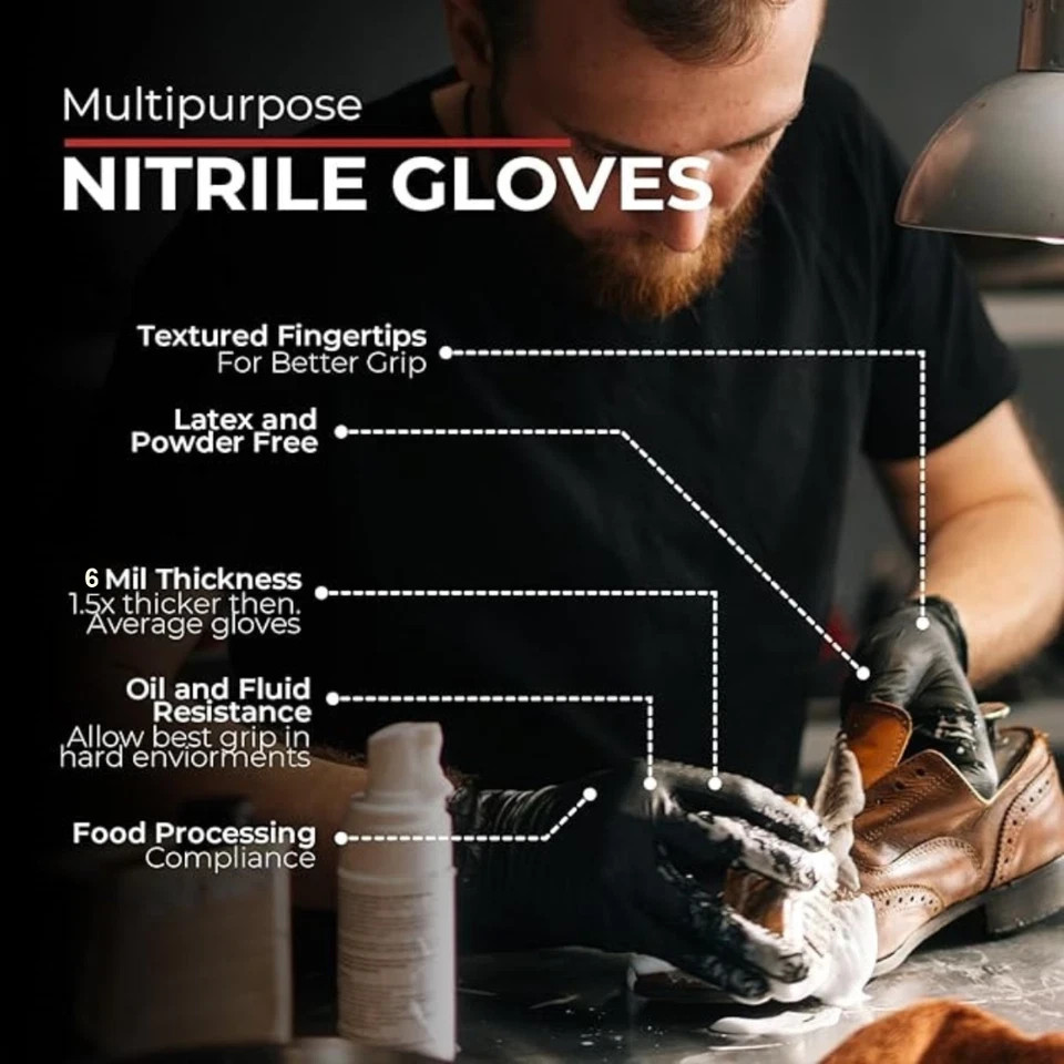 6 Mil Black Nitrile Disposable Gloves Powder Free Case 1000 PC S M L XL XXL