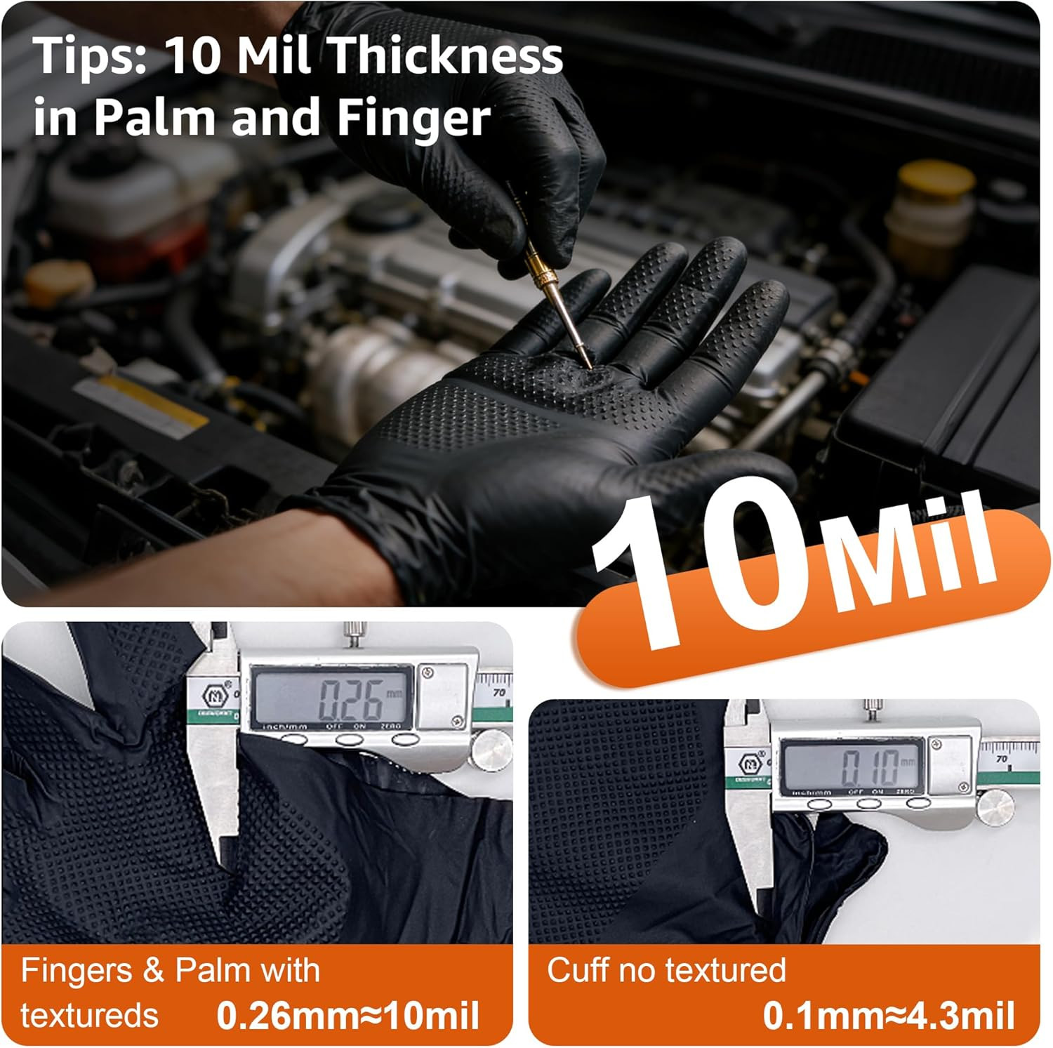 10mil Nitrile Gloves Thick,Industrial Disposable Gloves with Diamond Textured,He