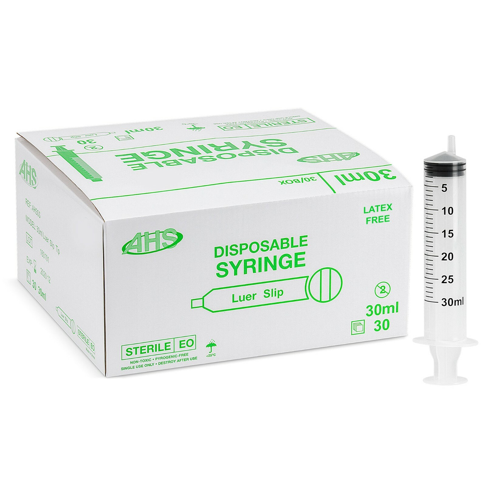 AHS 30ml (30cc) Luer Slip Eccentric Syringe, 300/Case