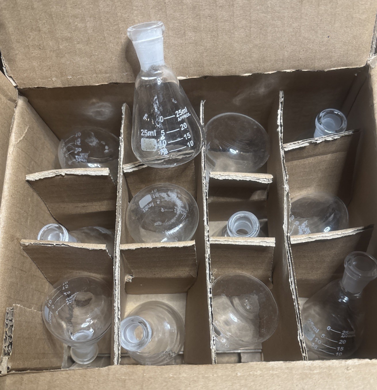 LSS Glass 25ml Erlenmeyer Flask with Ground Mouth, Clear, 12 PK