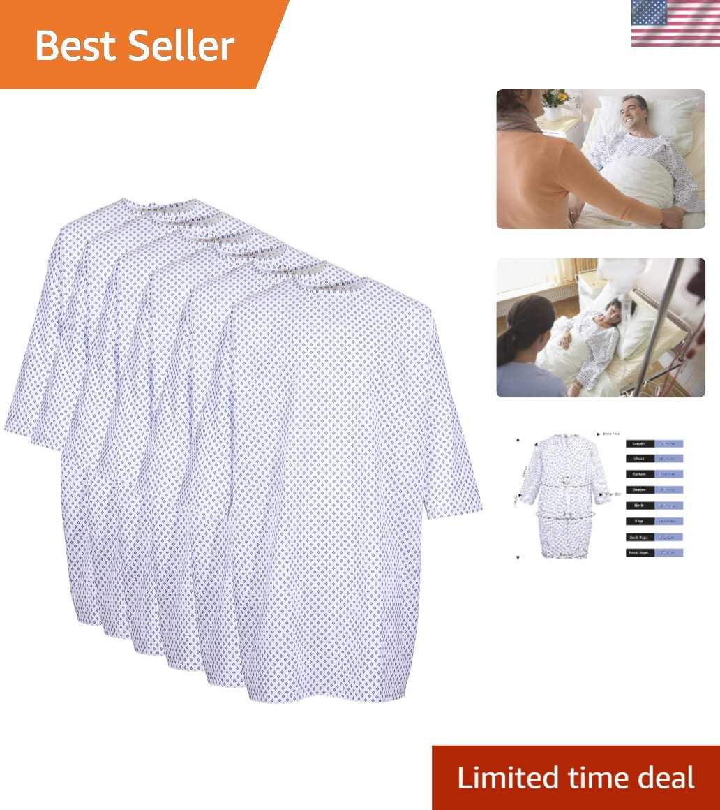 Comfortable Hospital Gown 6 Pack – Unisex Fits Up to 2XL, White Medical Gowns